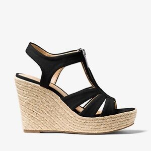 Michael Kors Black and Tan Wedge Sandals